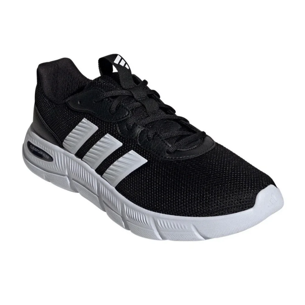 NWT Adidas Cloudfoam Flex Laces Mens 10.5 Black White Running Shoes HQ4854 Gym